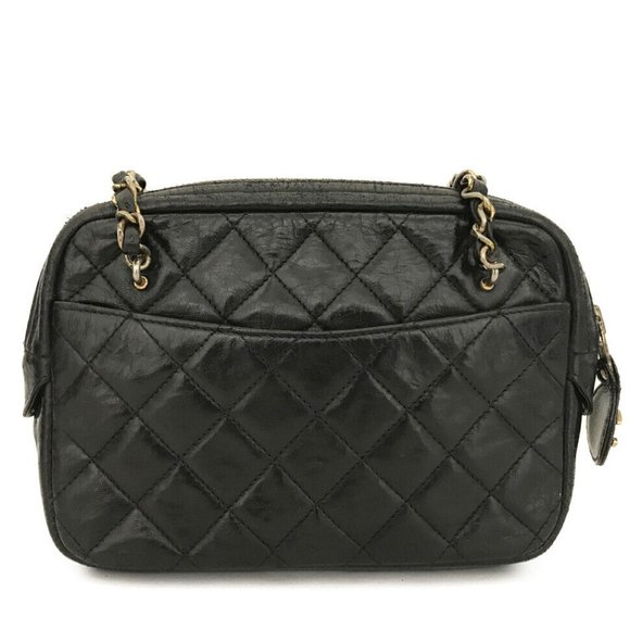 CHANEL Quilted Matelasse Lambskin Chain Shoulder Camera Bag Black leather gold - Picture 2 of 16